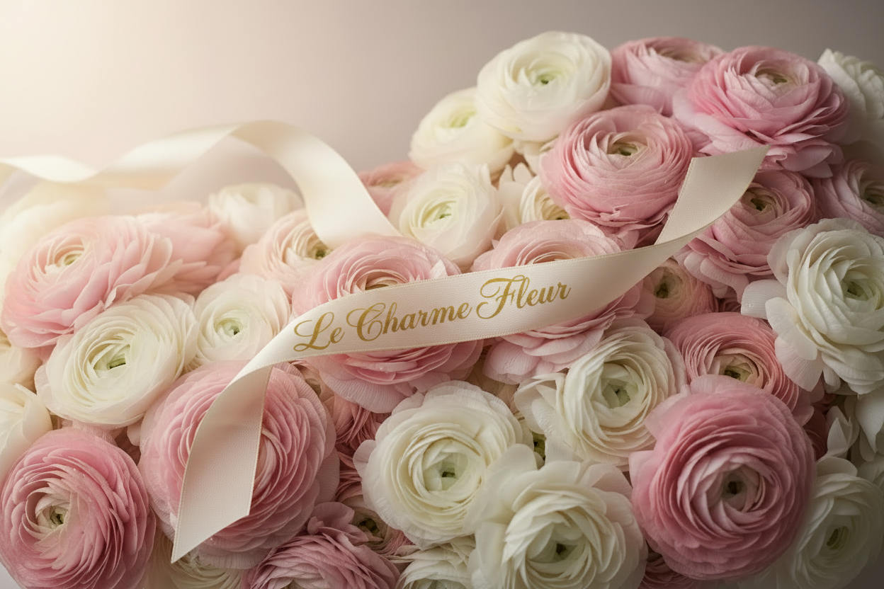 Le Charme Fleur floral hero image with ribbon